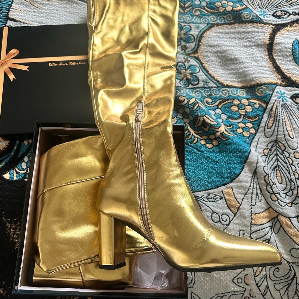 Gold Knee-High Boots worn once for a party they still look like new